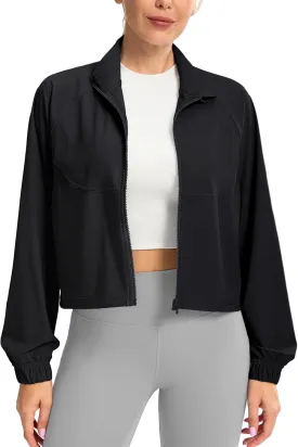 Women's Athletic Workout Jacket Lightweight UPF 50  Long Sleeve Sun Protection Shirts Zip Up Cropped Sun Jacket Hiking Tops