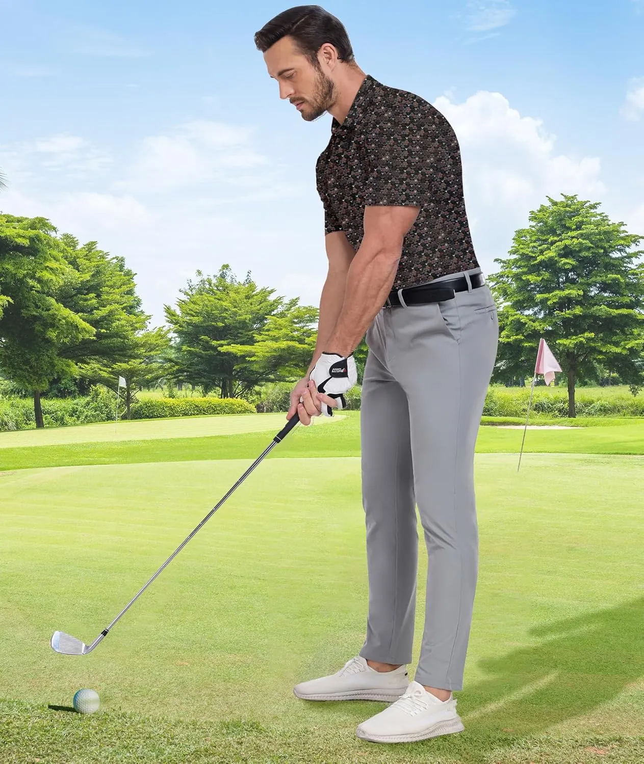 ZITY Men's Golf Shirts Short Sleeve Moisture Wicking Performance Print Patterns Casual Collared Golf Polo Shirt for Men
